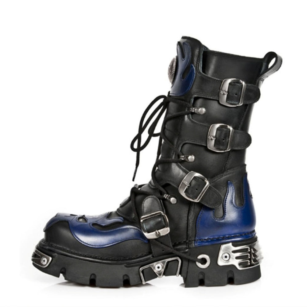 【12/16新作】Blue and black glossy punk style boots  HL3113