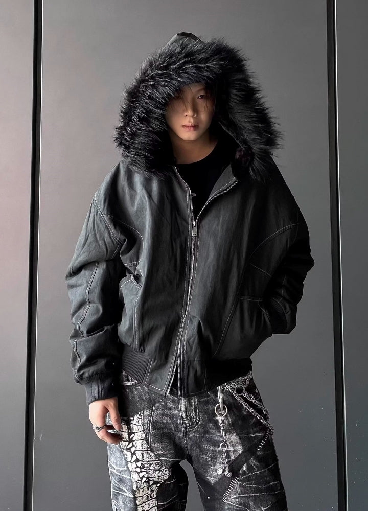 【DARKFOG】Fur hoodie design Y2K style tight silhouette jacket  DF0044