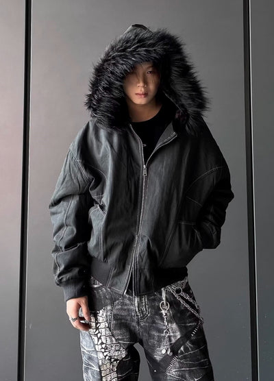 【DARKFOG】Fur hoodie design Y2K style tight silhouette jacket  DF0044