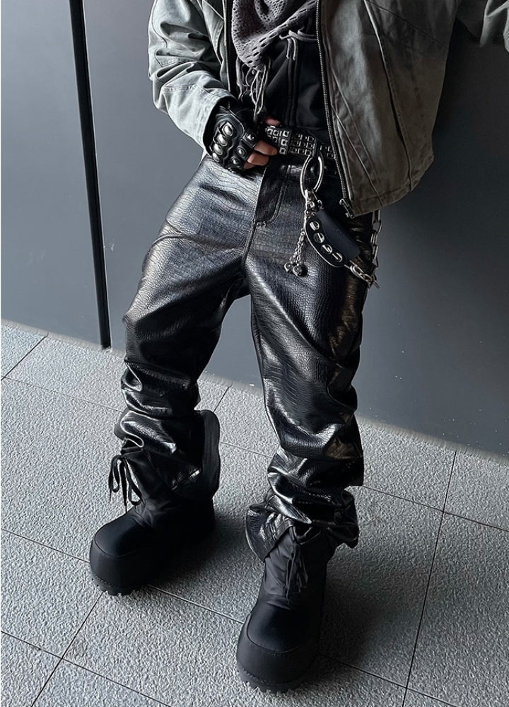 【DARKFOG】Tucked-in high flare wide silhouette leather-look pants  DF0047