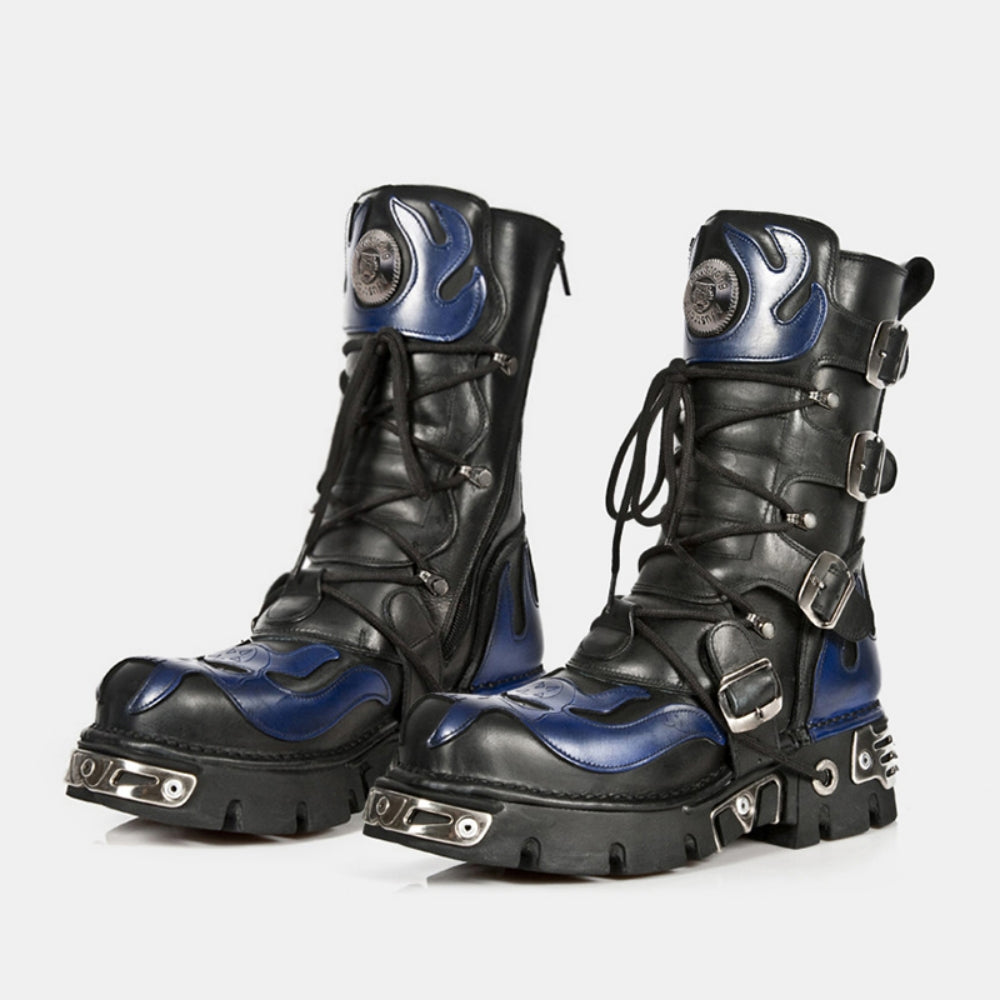 Blue and black glossy punk style boots  HL3113