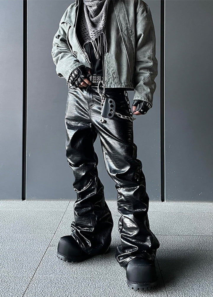 【DARKFOG】Tucked-in high flare wide silhouette leather-look pants  DF0047