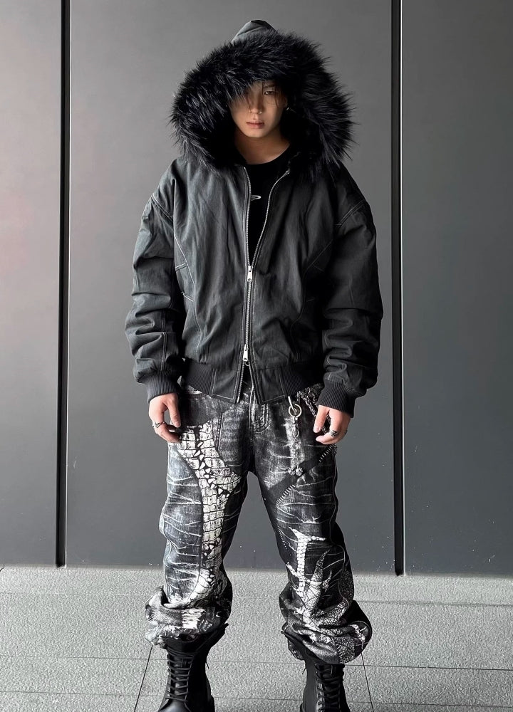 【DARKFOG】Fur hoodie design Y2K style tight silhouette jacket  DF0044