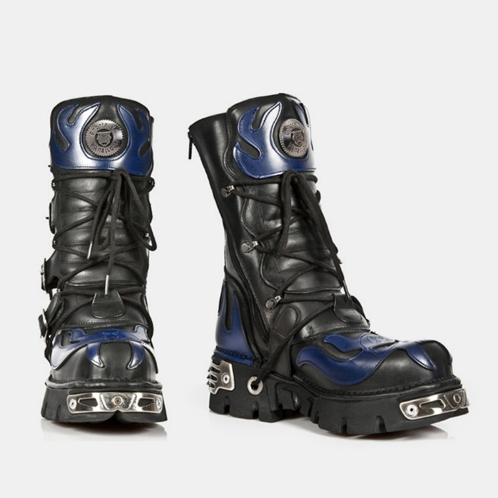 【12/16新作】Blue and black glossy punk style boots  HL3113