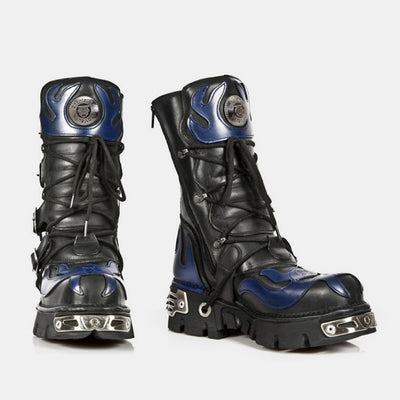 Blue and black glossy punk style boots  HL3113