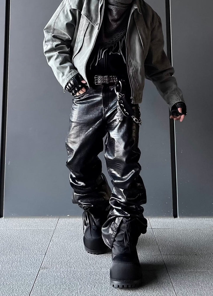 【DARKFOG】Tucked-in high flare wide silhouette leather-look pants  DF0047