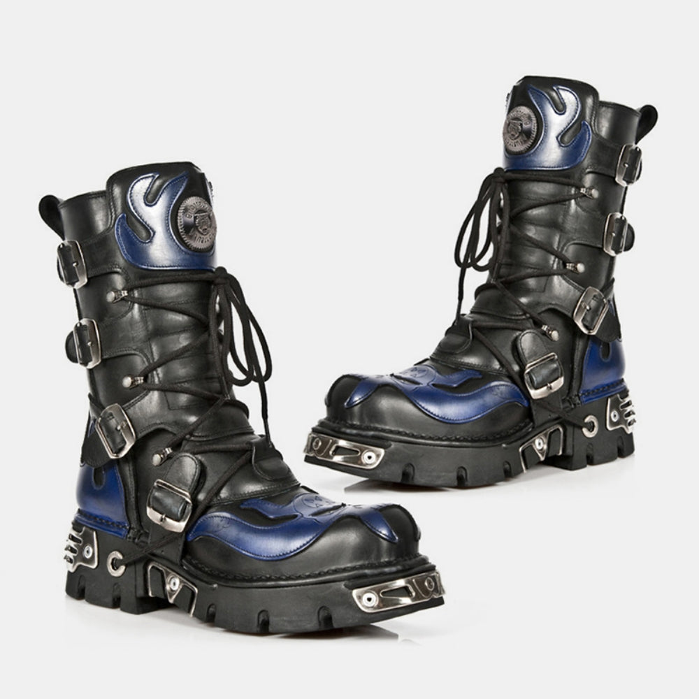 【12/16新作】Blue and black glossy punk style boots  HL3113