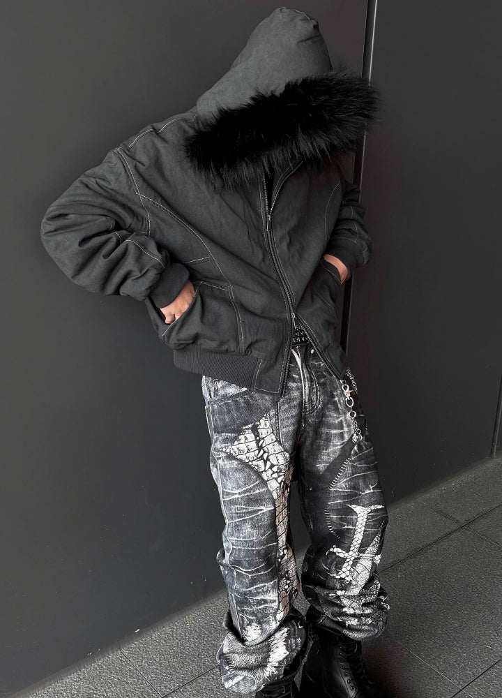 【DARKFOG】Fur hoodie design Y2K style tight silhouette jacket  DF0044