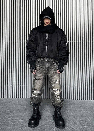 【DARKFOG】Glossy black design short silhouette mode MA-1 jacket  DF0046