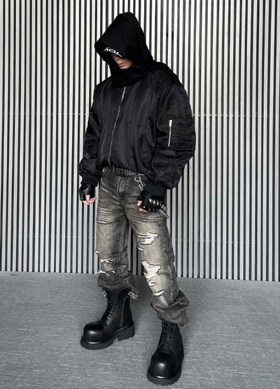 【DARKFOG】Glossy black design short silhouette mode MA-1 jacket  DF0046