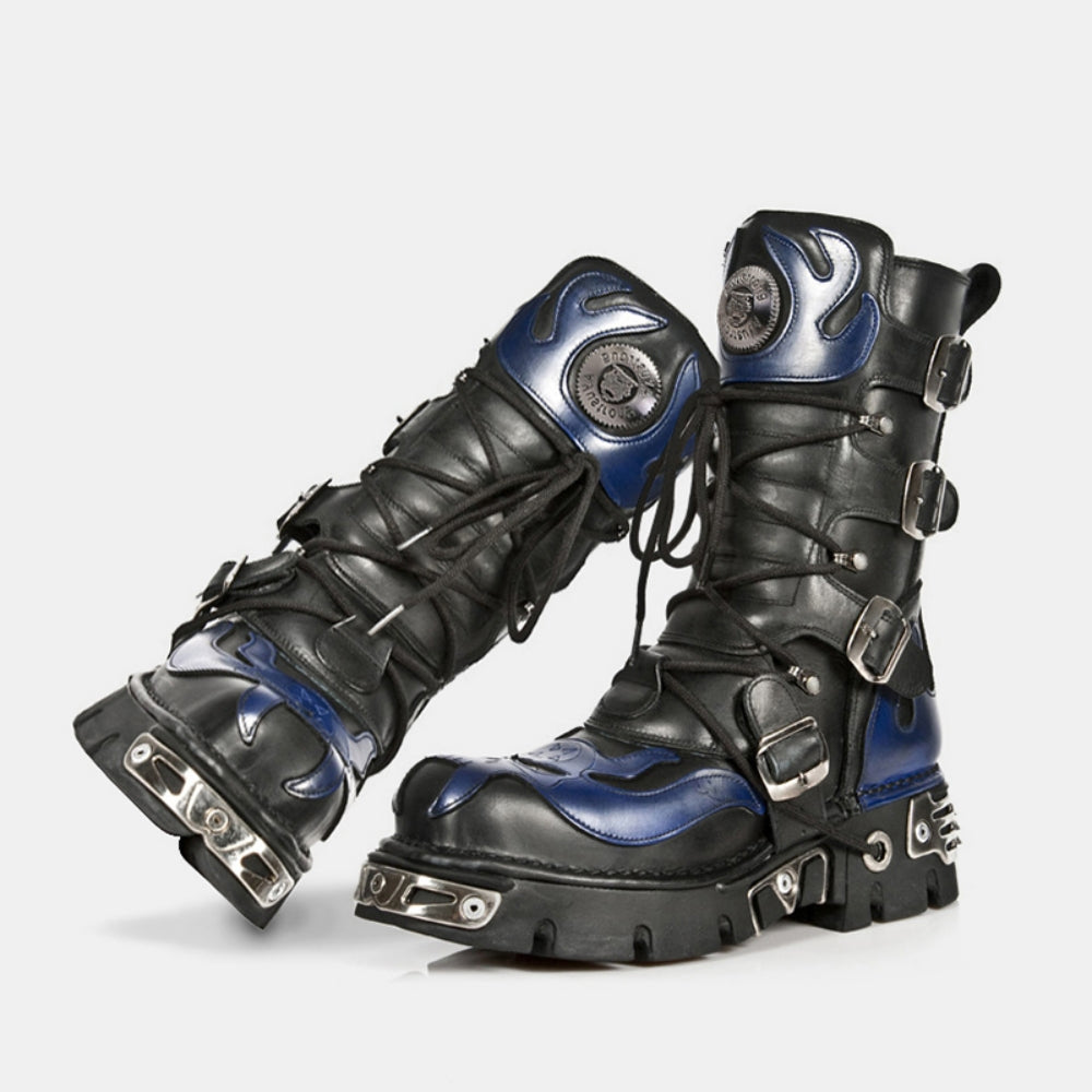 【12/16新作】Blue and black glossy punk style boots  HL3113