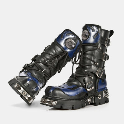 Blue and black glossy punk style boots  HL3113