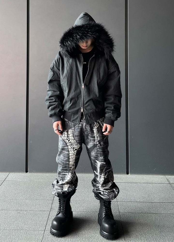 【DARKFOG】Fur hoodie design Y2K style tight silhouette jacket  DF0044