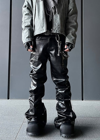 【DARKFOG】Tucked-in high flare wide silhouette leather-look pants  DF0047