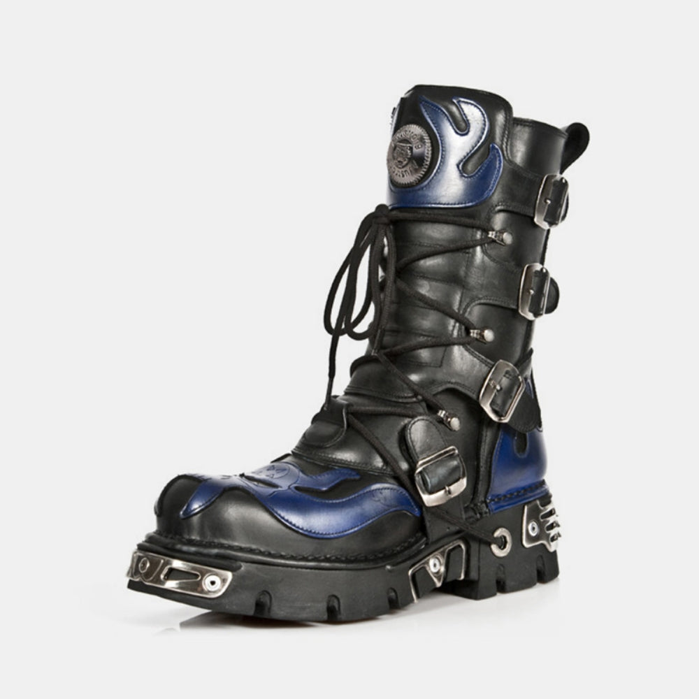 【12/16新作】Blue and black glossy punk style boots  HL3113