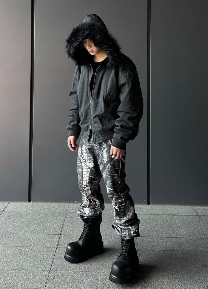 【DARKFOG】Fur hoodie design Y2K style tight silhouette jacket  DF0044