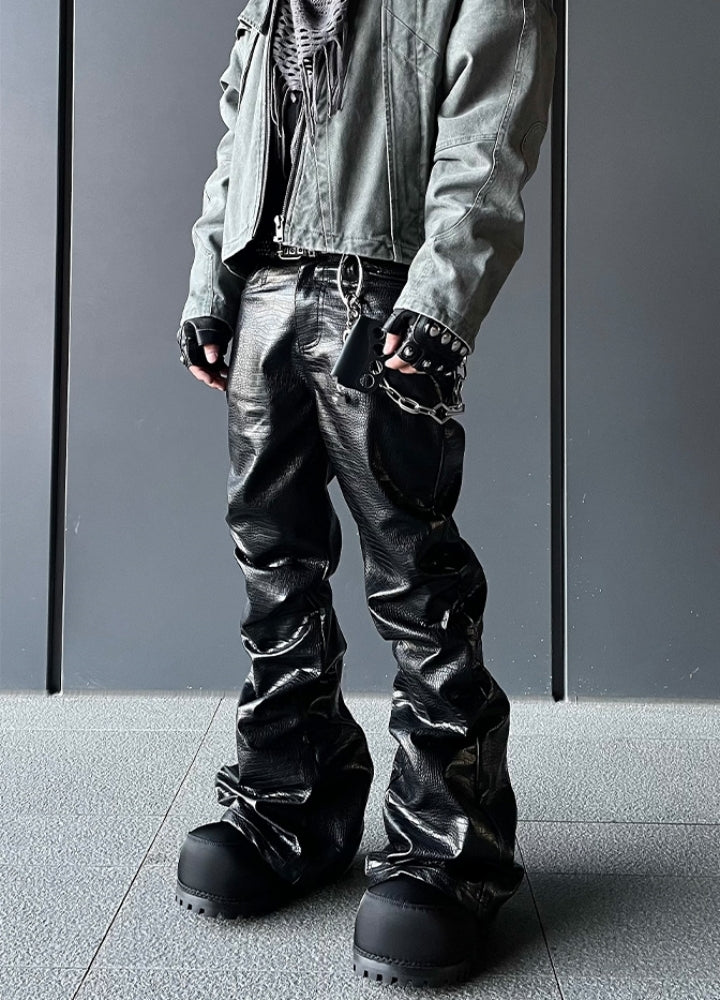 【DARKFOG】Tucked-in high flare wide silhouette leather-look pants  DF0047