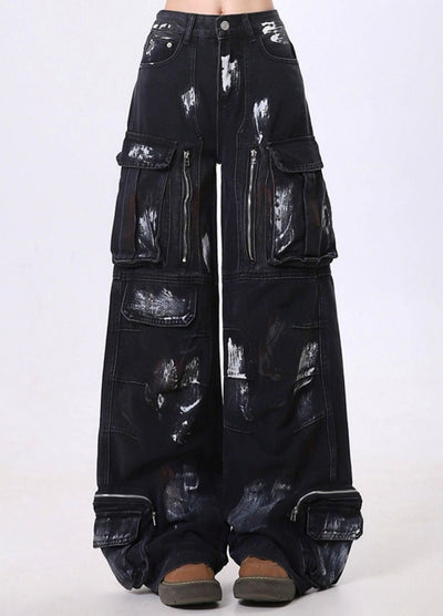 【Rayohopp】Painted Full Metal Coating Denim Cargo Pants  RH0132