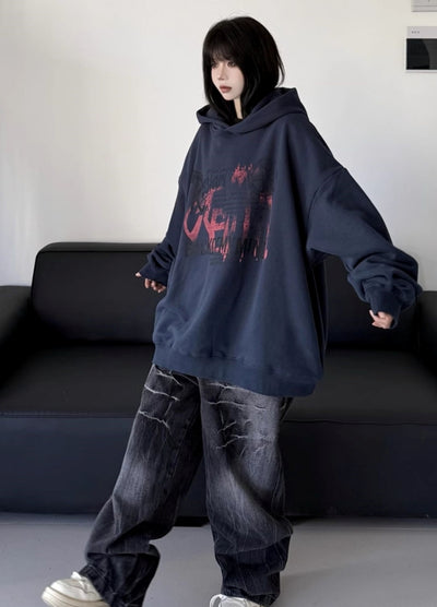 【W3】Front dark paint navy style hoodie  WO0092