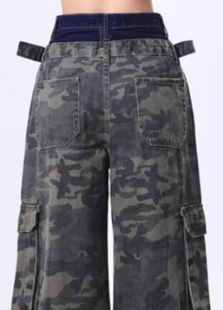 【Rayohopp】Double waist belted camouflage cargo pants  RH0135