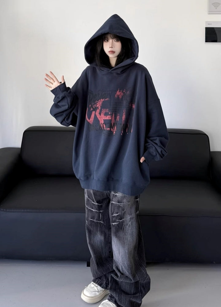 【W3】Front dark paint navy style hoodie  WO0092