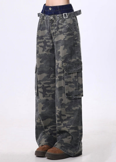 【Rayohopp】Double waist belted camouflage cargo pants  RH0135