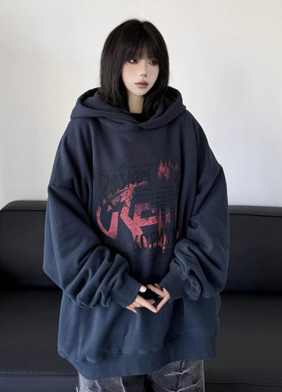 【W3】Front dark paint navy style hoodie  WO0092