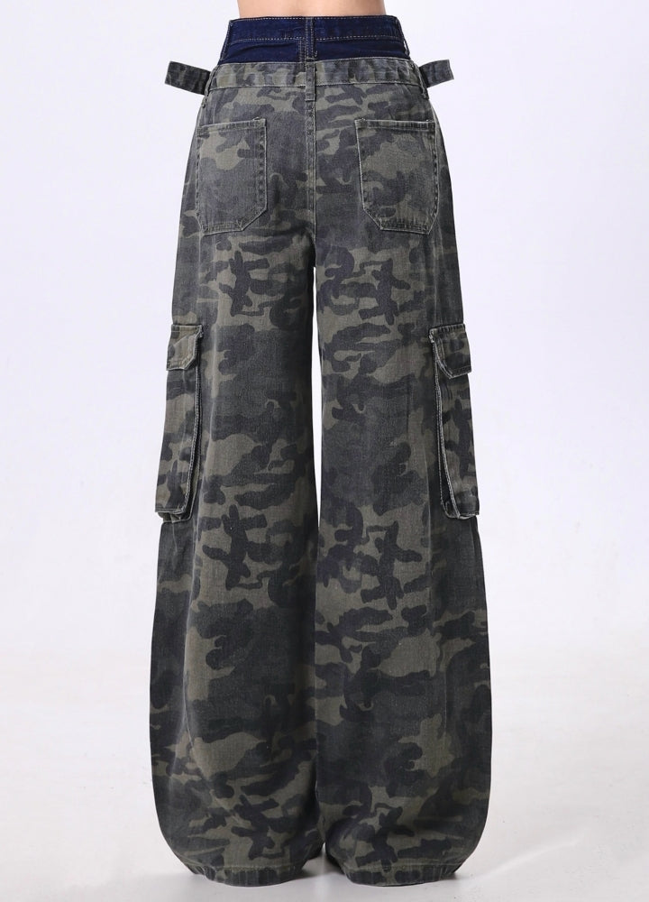 【Rayohopp】Double waist belted camouflage cargo pants  RH0135