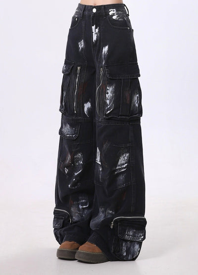 【Rayohopp】Painted Full Metal Coating Denim Cargo Pants  RH0132