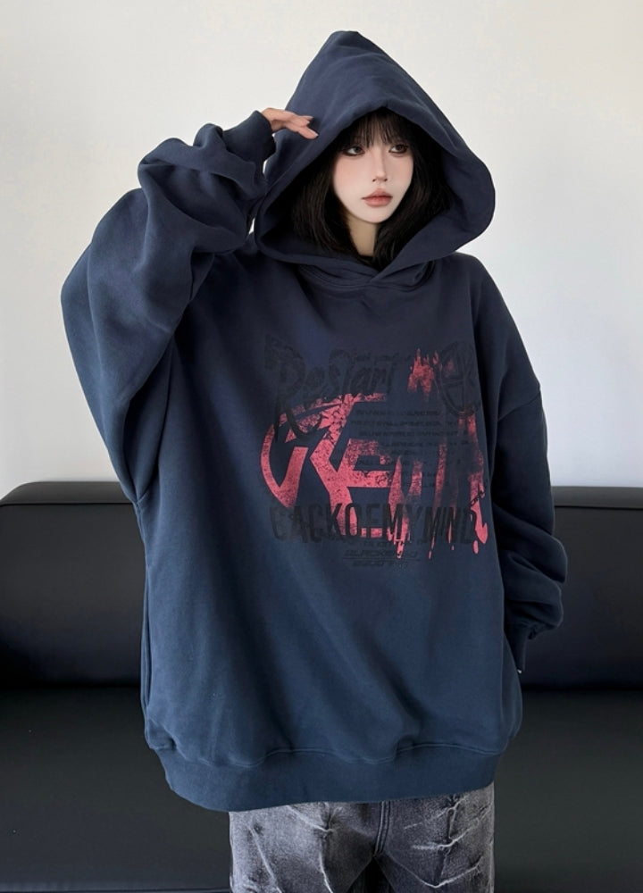 【W3】Front dark paint navy style hoodie  WO0092