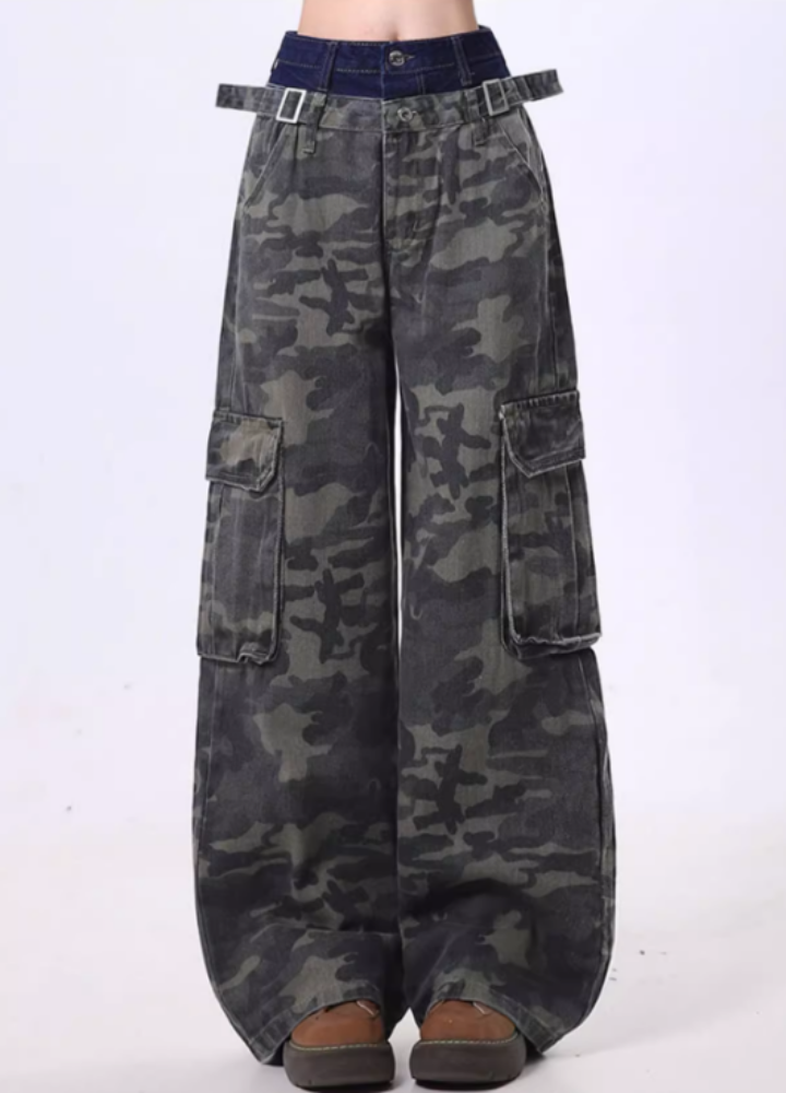 【Rayohopp】Double waist belted camouflage cargo pants  RH0135