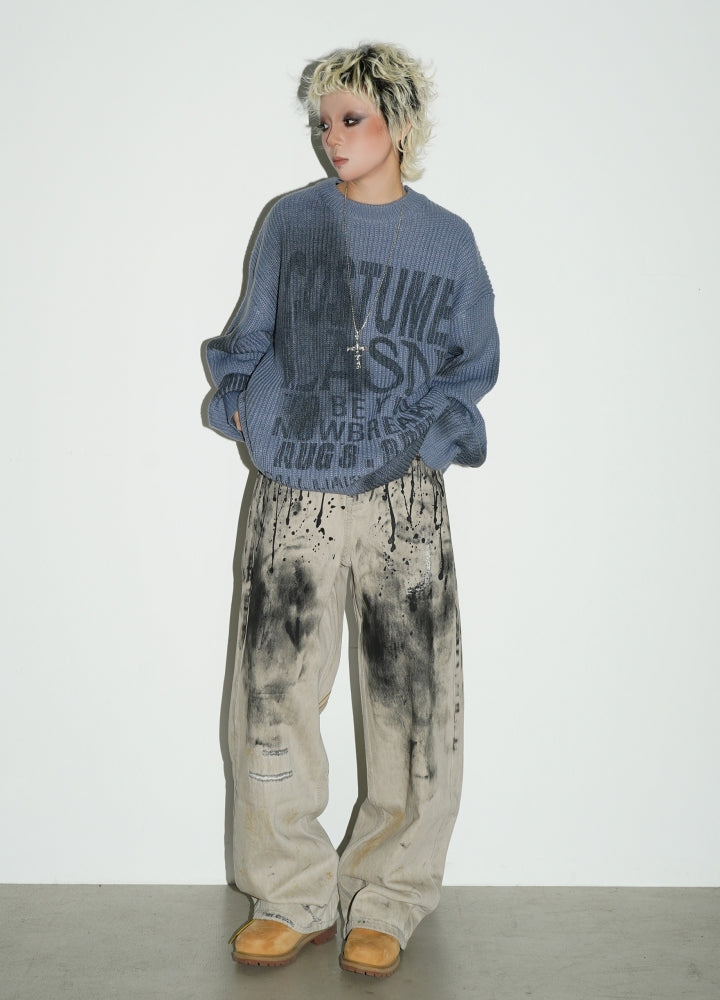 【MICHINNYON】Vintage dirt paint double wide denim pants  MY0030