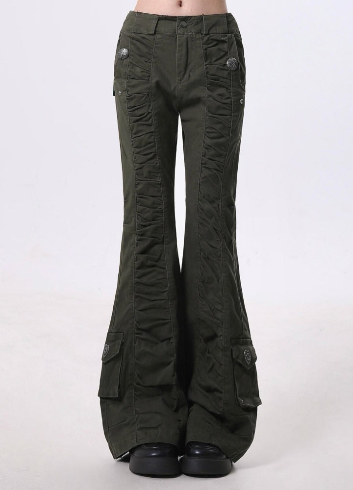 【Rayohopp】Grunge dark color front flare silhouette pants  RH0137