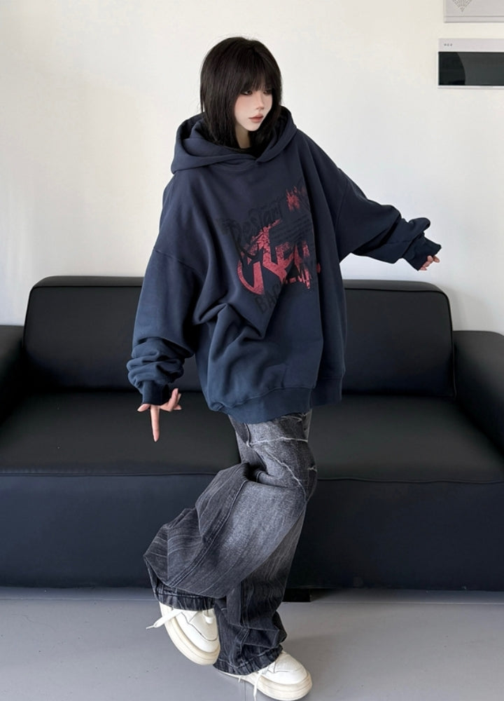 【W3】Front dark paint navy style hoodie  WO0092