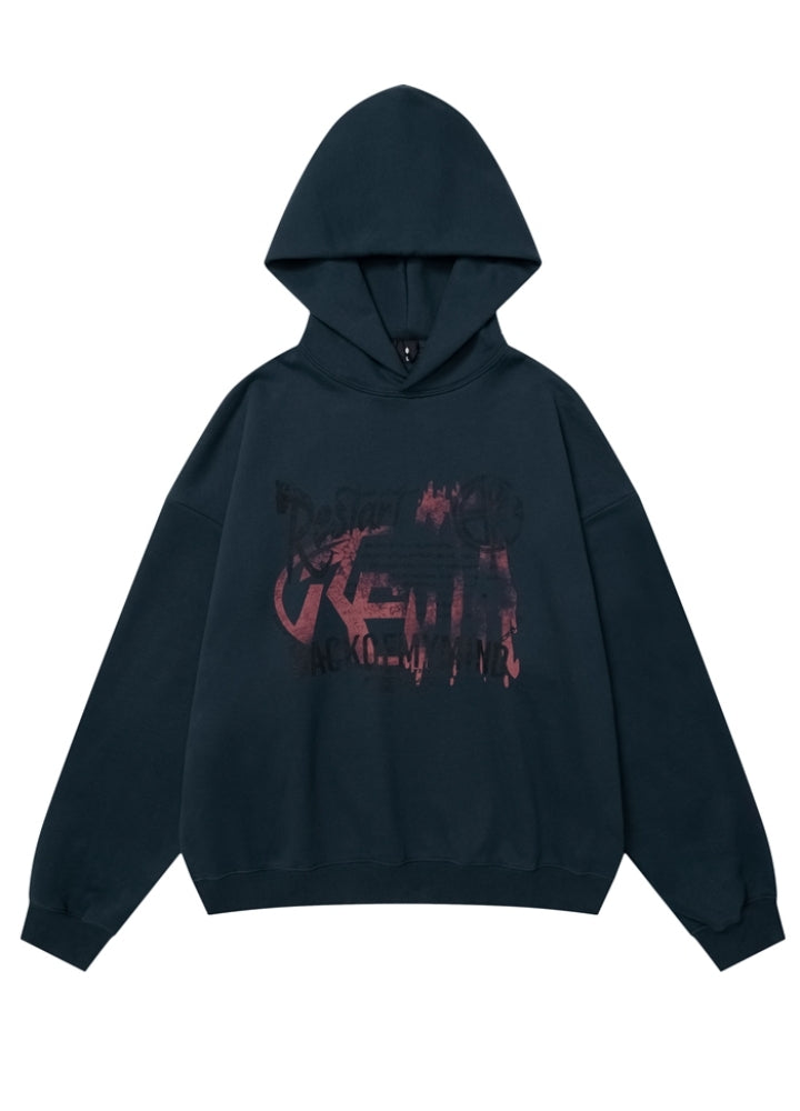 【W3】Front dark paint navy style hoodie  WO0092