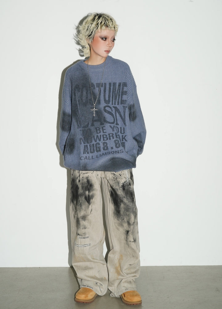 【MICHINNYON】Vintage dirt paint double wide denim pants  MY0030