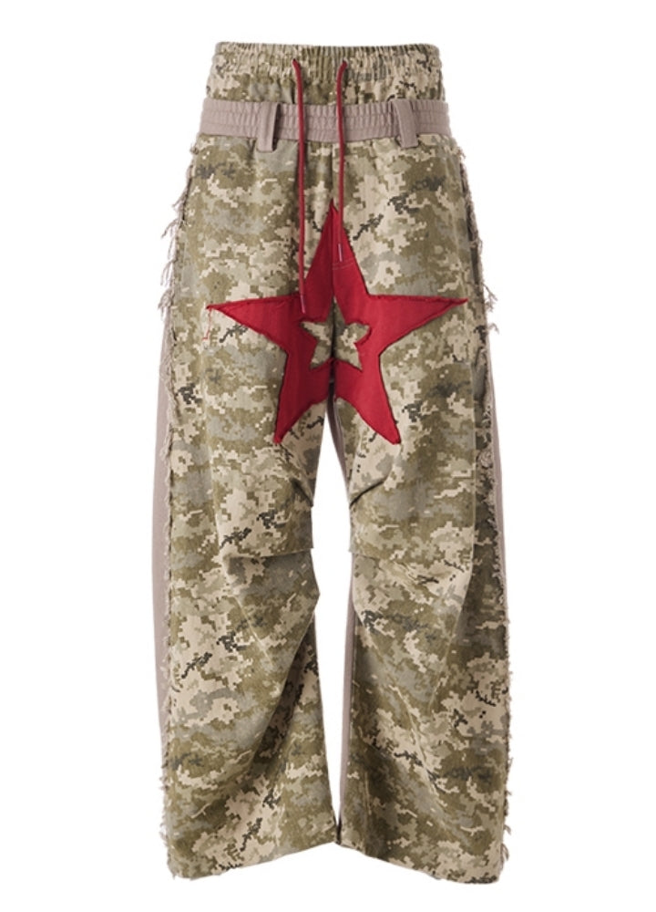 【People Style】Camouflage front big star red wide design pants  PS0060