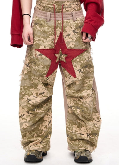 【People Style】Camouflage front big star red wide design pants  PS0060