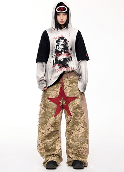 【People Style】Camouflage front big star red wide design pants  PS0060