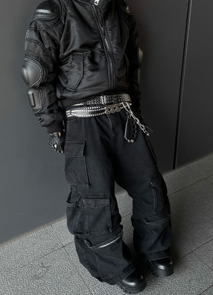 【DARKFOG】Full pocket design super wide silhouette cargo denim pants  DF0049