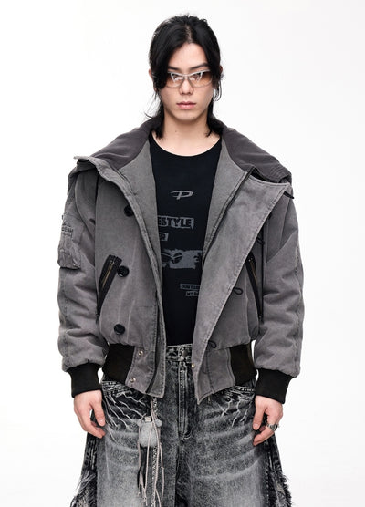 【People Style】3D silhouette gimmick design full zip hoodie jacket  PS0061