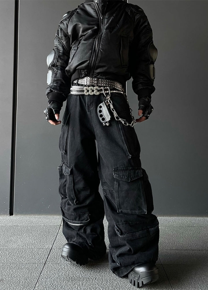 【DARKFOG】Full pocket design super wide silhouette cargo denim pants  DF0049