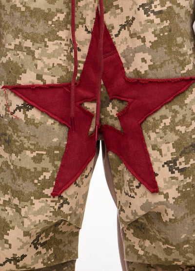 【People Style】Camouflage front big star red wide design pants  PS0060