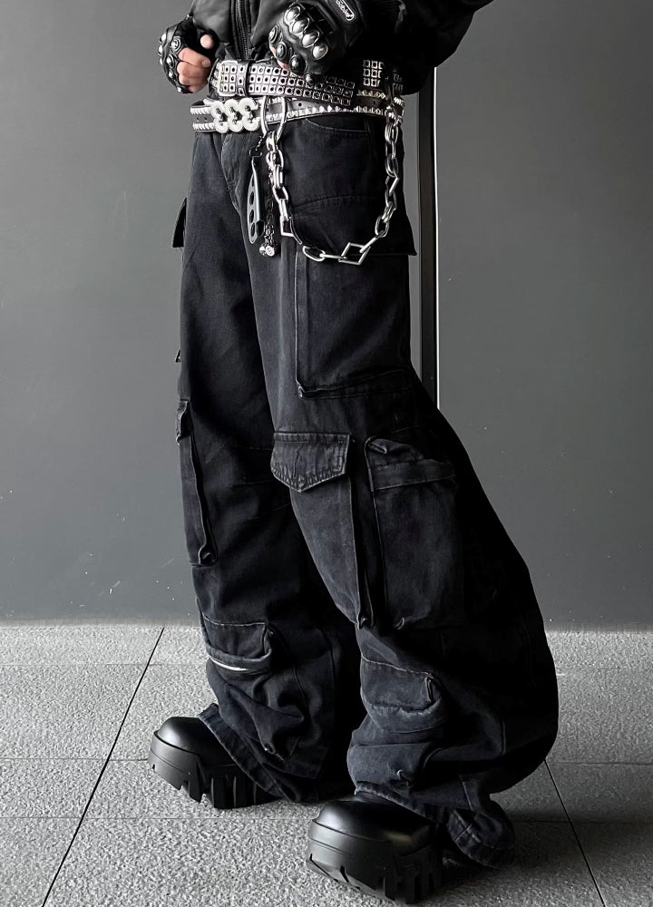 【DARKFOG】Full pocket design super wide silhouette cargo denim pants  DF0049