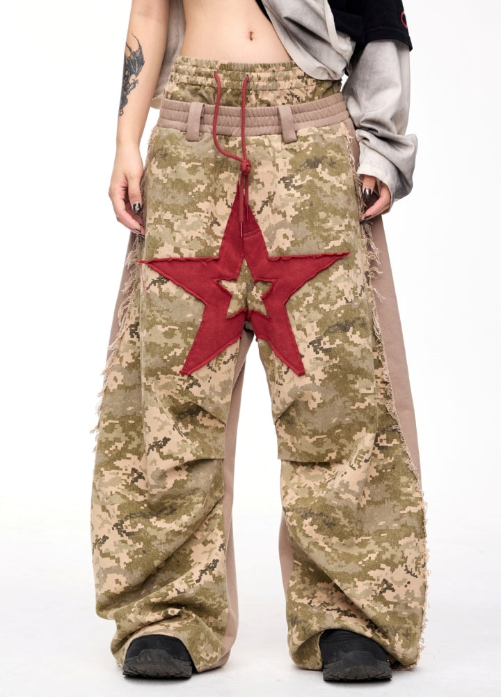 【People Style】Camouflage front big star red wide design pants  PS0060