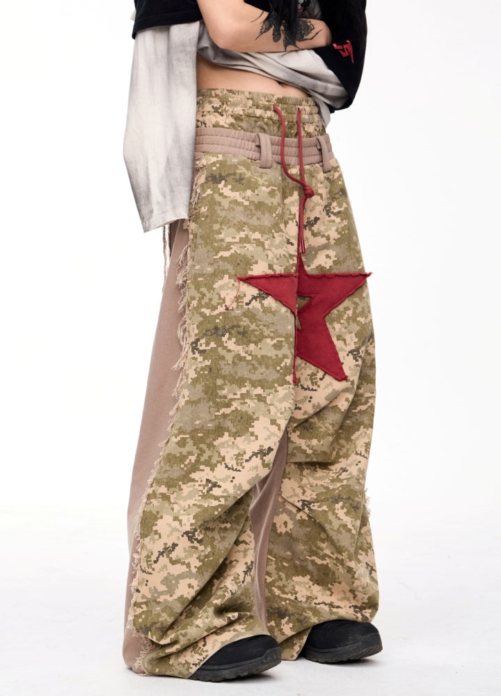 【People Style】Camouflage front big star red wide design pants  PS0060