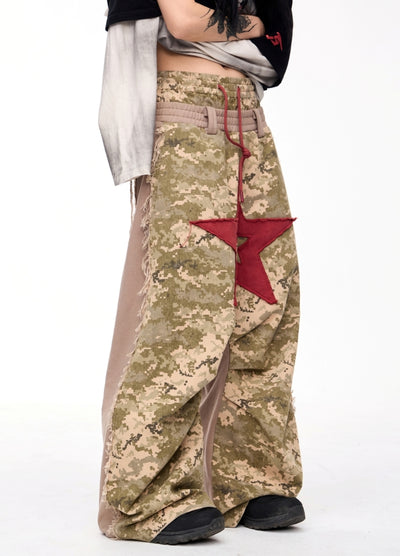 【People Style】Camouflage front big star red wide design pants  PS0060