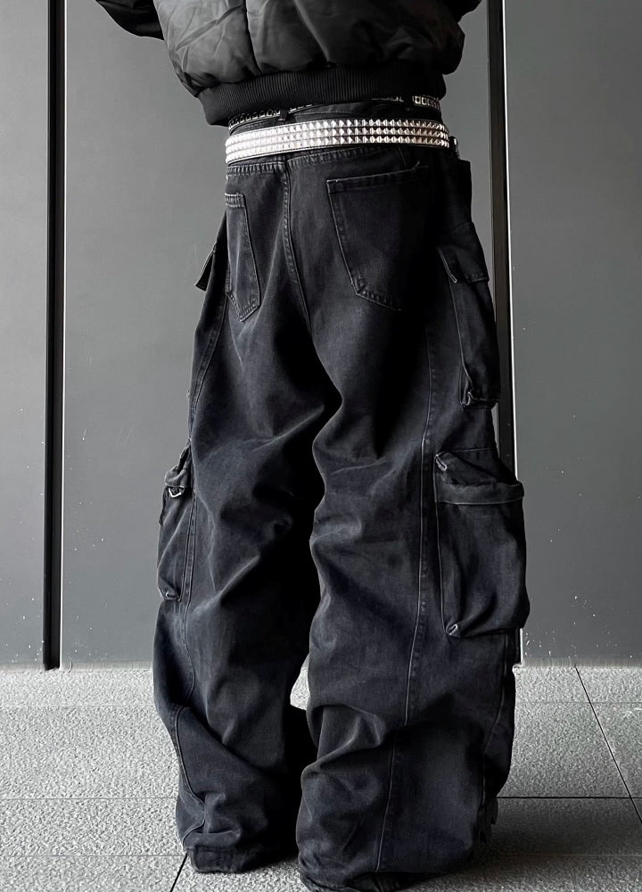 【DARKFOG】Full pocket design super wide silhouette cargo denim pants  DF0049