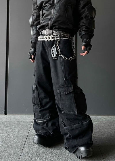 【DARKFOG】Full pocket design super wide silhouette cargo denim pants  DF0049