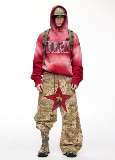 【People Style】Camouflage front big star red wide design pants  PS0060